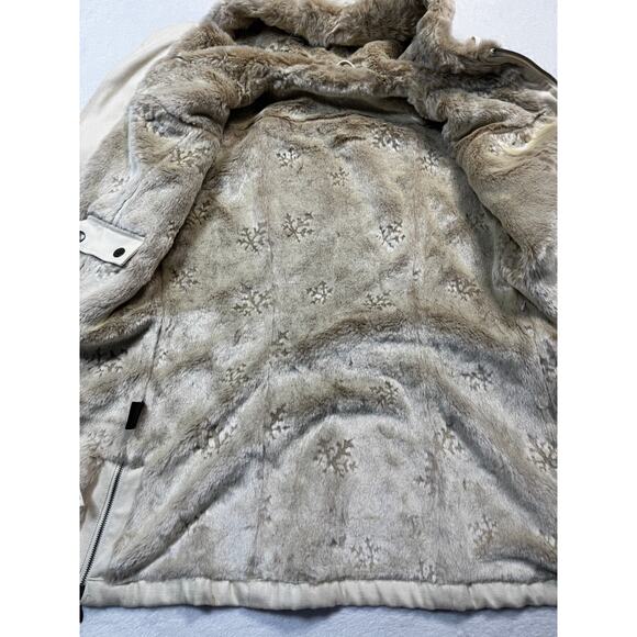 Womens Hemp Hoodlamb Size Medium Jacket Coat Hooded Cream Fur Lined Canvas Heavy - Picture 6 of 12